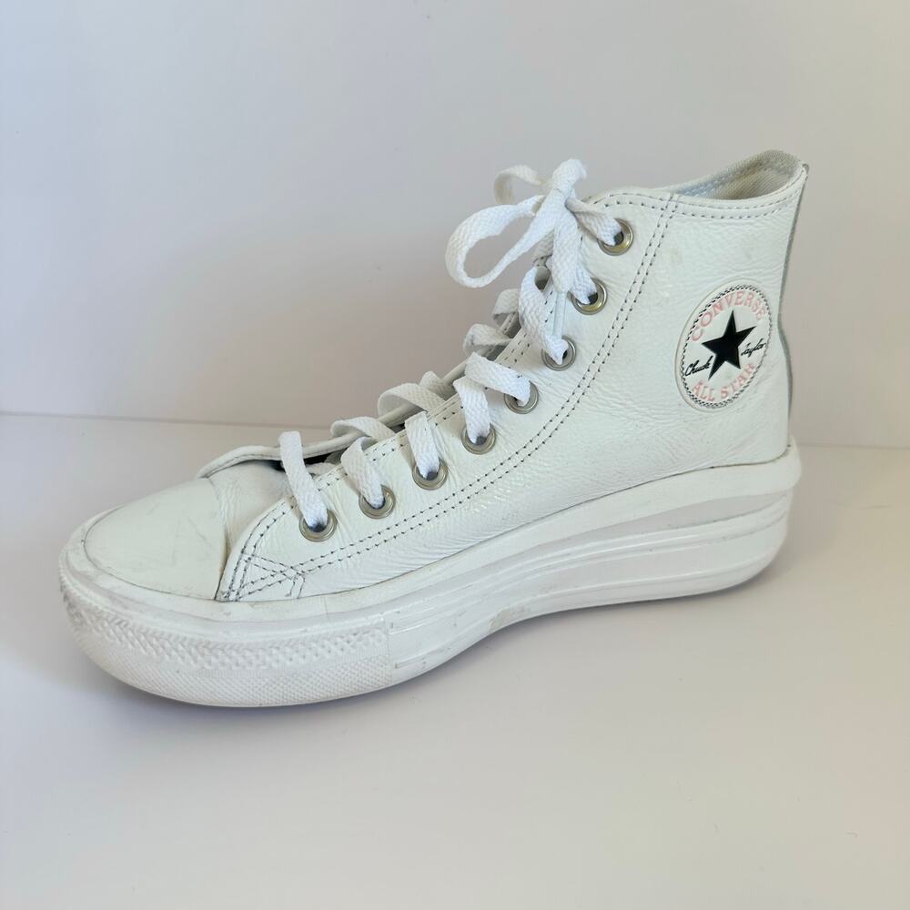 Converse Chuck Taylor All Star Move Hi White Leather‎  Platform Sneaker Size 9